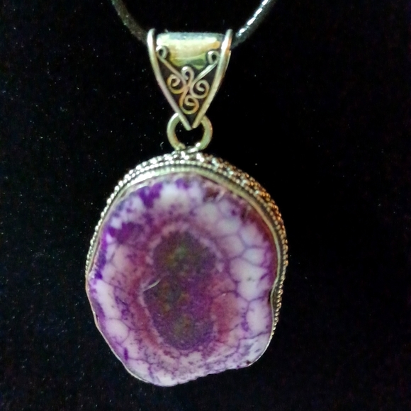 Purple solar agate pendant necklace, handmade jewelry, silver 925, purple eye - Picture 5 of 5